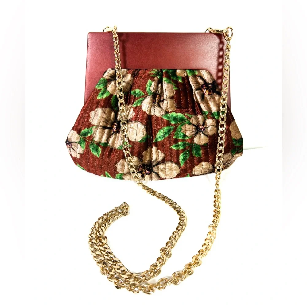 Anthropologie Pleated Velvet Clutch in Pink Combo NWT